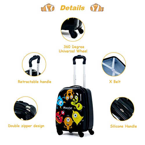 Kids Luggage 12" Toddler Backpack & 16" Travel Suitcase with Wheels (2 Count)