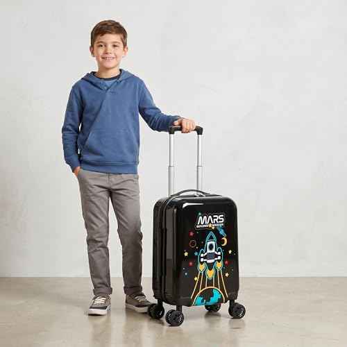 Kids Luggage Set Carry On Rolling Suitcase with U shaped Pillow Toddler Suitcase for Boys Travel Set Rocket Hardside Luggage with Spinner Wheels Airline Approved