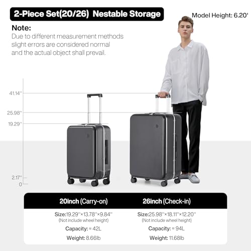 2 Piece Luggage Sets with Cup Phone Holder and Charger Hard Shell Suitcases with Spinner Wheels