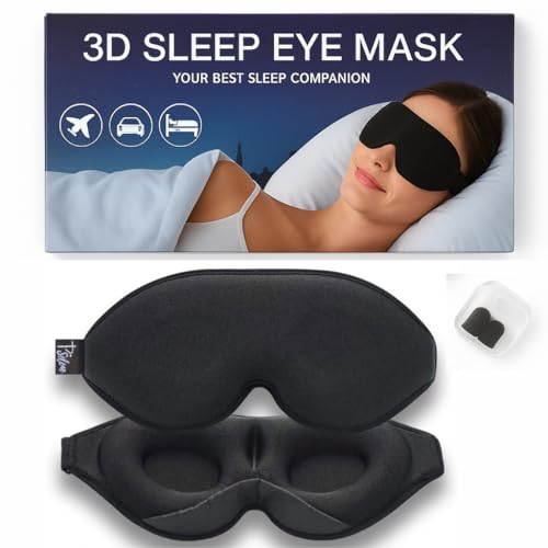Sleep Mask with Earplugs & Zipper Bag 3D Memory Foam Eye Mask with Nose Support