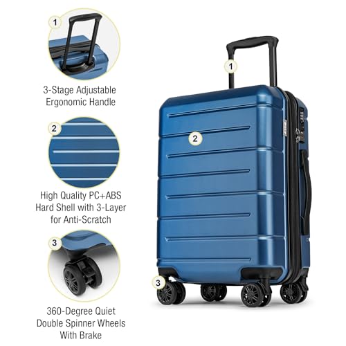 Carry On Luggage 22x14x9 Airline Approved Expandable Hardshell 20 Inch Luggage with TSA Lock Carry On Suitcase with Wheels Small Travel Rolling Luggage with Cup Holder for Women Men Lt Blue