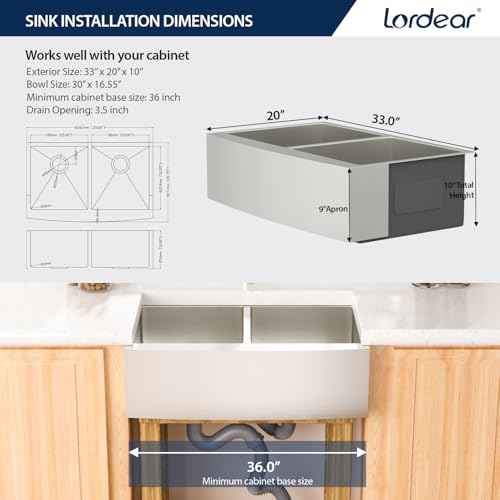 33 Inch Farmhoue Sink Double Bowl Stainless Steel Farm Kitchen Sink 16 Gauge Double Basin 50
