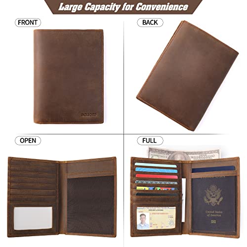 Leather Passport Holder RFID Blocking Passport Travel Wallet Cover Case for Men Women Brown JC17