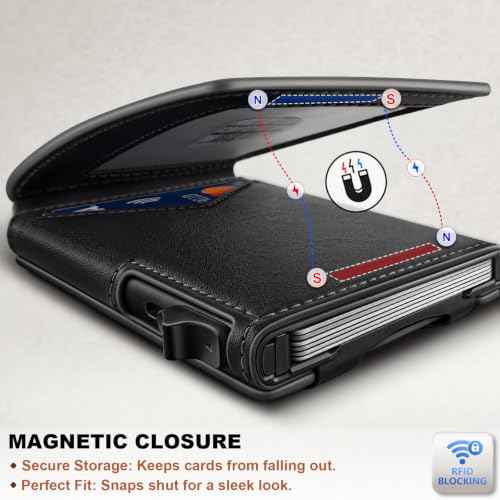 Men Slim Magnetic Leather Airtag Wallet Metal Case Money Clip