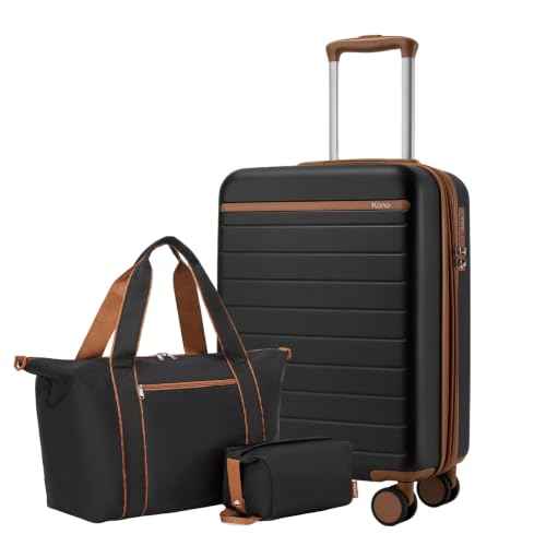 3 Piece Luggage Set carry on 20in Lightweight Travel Suitcase Black