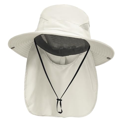 Sun Fishing Hats with Neck Flap for Men Pure Beige
