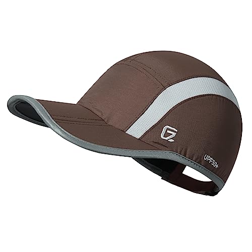 Baseball Cap Nylon Running Cap Outdoor Sports Hat for Men Women Adjustable Quick Drying Reflective Foldable UPF50+ Breath Mesh Water Repellency Race Performance Lightweight Coffee Brown
