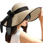 Womens Bowknot Straw Hat Foldable Beach Sun Hat Roll up UPF 51+