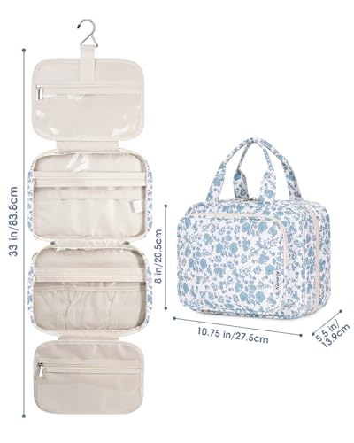 Hanging Floral Toiletry Bag for Women Travel Makeup Bag Organizer Toiletries Bag for Travel Size Essentials Accessories Cosmetics