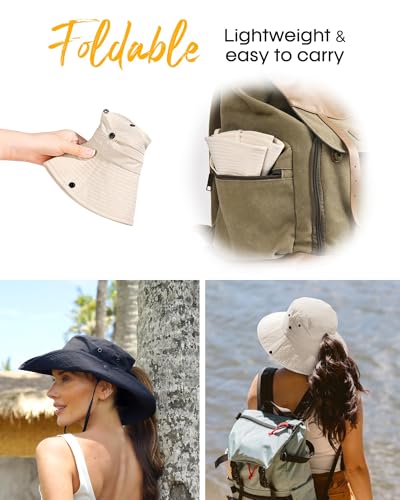 Sun Hats for Women Ponytail Wide Brim Summer Packable Cowboy Hat