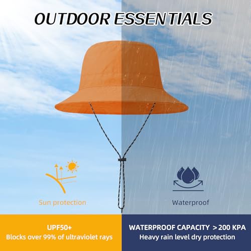 Waterproof Bucket Hats for Woman UPF 50+ Sun Hat Orange