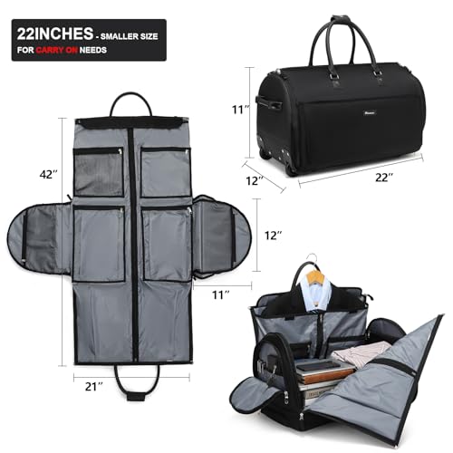 3-in-1 Rolling Garment Duffle Bag with Wheels, 22in Black