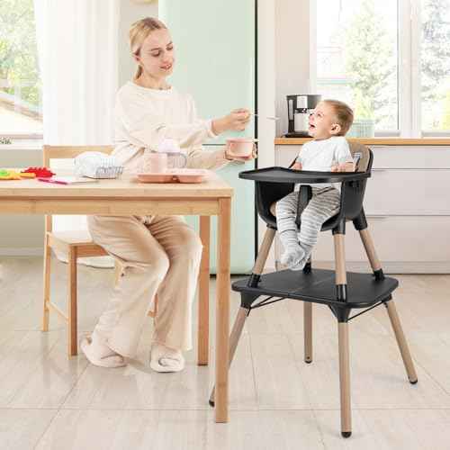 6-in-1 High Chair, Convertible Highchair for Babies and Toddlers/Kids Chair Table Set/Infant Feeding Chair w/Safety Harness, PU Leather Cushion & Removable Food Tray (Coffee)