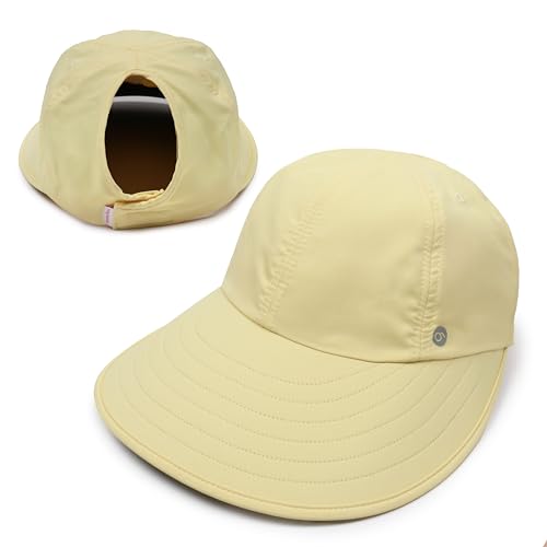 Womens Sunblocker UPF 50 Wide Brim Ponytail Sun Hat