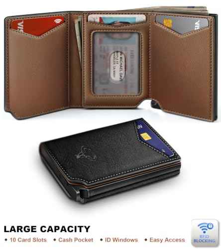 Men Slim Leather Wallet Metal Case Money Clip
