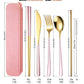 6 Pieces 18 8 Stainless Steel Flatware Set Portable Reusable Cutlery Set Travel Utensils Set Including Chopsticks Knife Fork Spoon Straws Cleaning Brush Dishwasher Safe (6 Count)
