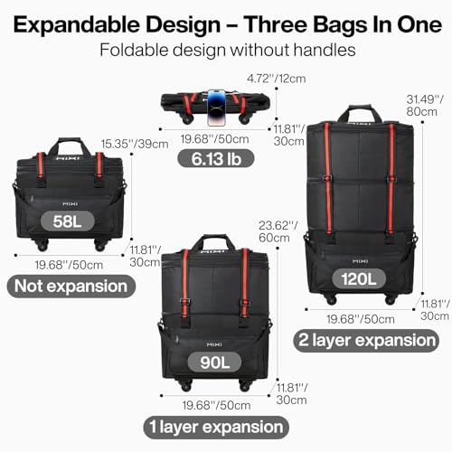 Travel Bag with Wheels Expandable Foldable Luggage Bag Collapsible Rolling Travel Bag Duffel Bag Large Capacity Suitcase for Men Women