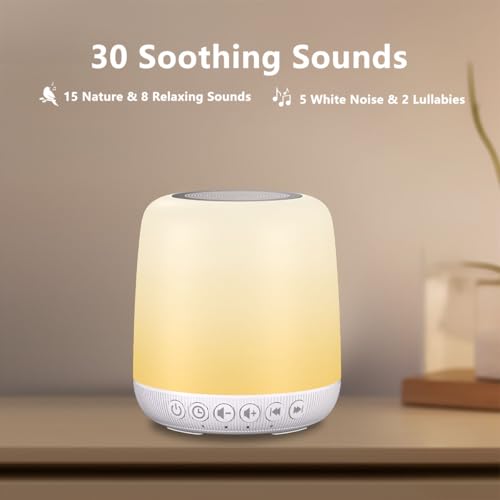 White Noise Sound Machine for Sleep Portable Sound Machine with 30 Soothing Sounds 12 Night Light Colors 4 Timer Sleep Machine for Baby Adults