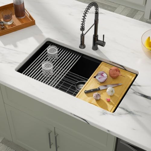 32 inches Granite Composite Kitchen Sink Workstation Black Undermount Single Bowl Large Kitchen Sink 32"W x 19"D x 10"H