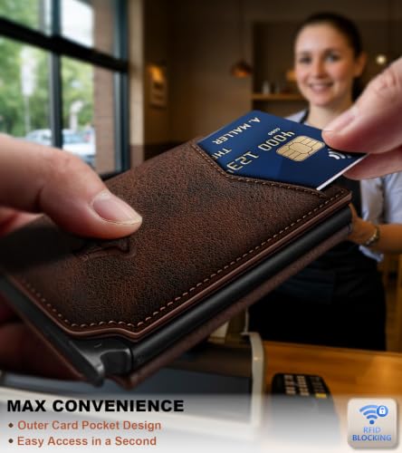 Men Slim Leather Wallet Metal Case Money Clip