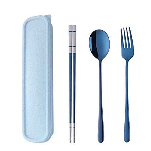 3 PCS Stainless Steel Travel Camping Flatware Set Fork Spoon Chopsticks with Portable Case