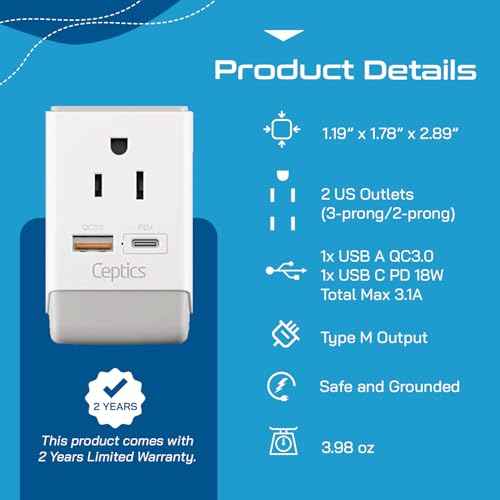 South Africa Power Plug Adapter Travel QC 3.0 & PD