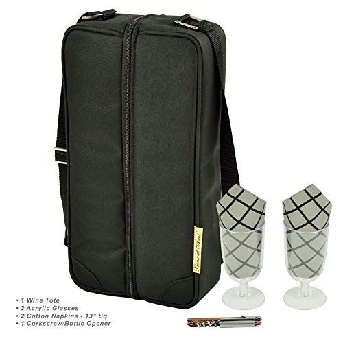 Insulated Wine Tote with 2 Wine Glasses