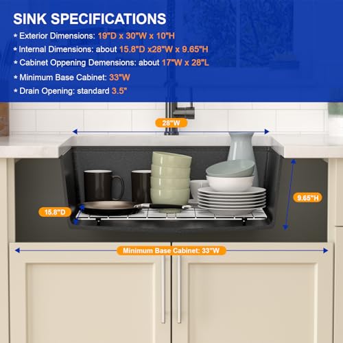 30 Inch Matte Black Kitchen Sink Workstation Granite Composite Undermount Single Bowl Kitchen Sink