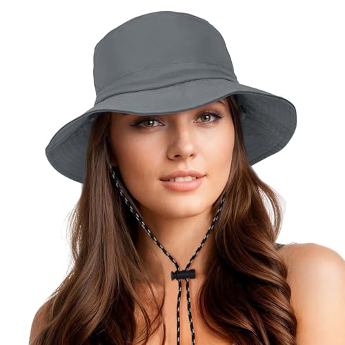 Waterproof Bucket Hats for Woman UPF 50+ Sun Hat UV Protection Packable Rain Hats for Women Lightweight Hiking Hat Gray One Size