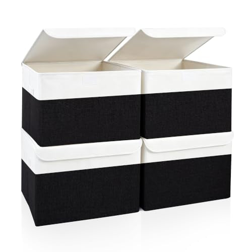 Large 22 Quart Linen Fabric Foldable Storage Bin Cube Organizer Basket with Flip (4 Count)
