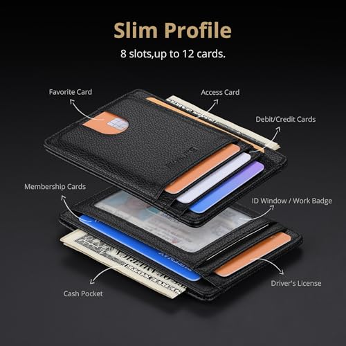 Slim Minimalist Front Pocket RFID Blocking Leather Wallets for Men and Women