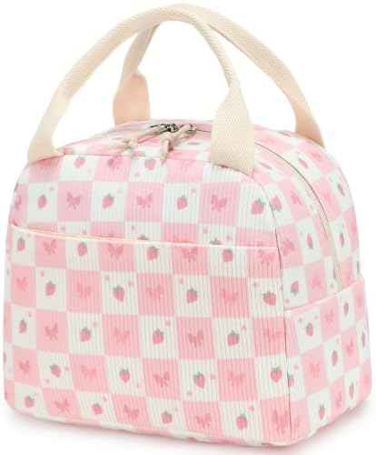 Lunch Bag for Women Cute Corduroy Lunch Tote Bags with Shoulder Strap Reusable Insulated Lunch Box Large Capacity Reusable Insulated Cooler for Work Picnic or Travel