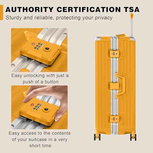 Luggage PC+ABS Aluminum Frame Zipperless Checked Luggage Hard Shell Suitcase with TSA Lock Double Spinner Wheels 28 Inch Orange