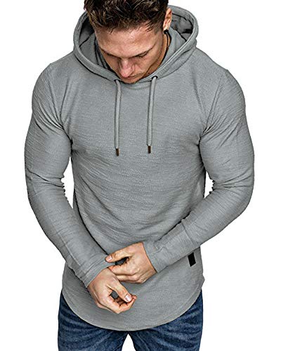 Mens Fashion Athletic Hoodies Sport Sweatshirt Solid Color Fleece Pullover Light Grey X