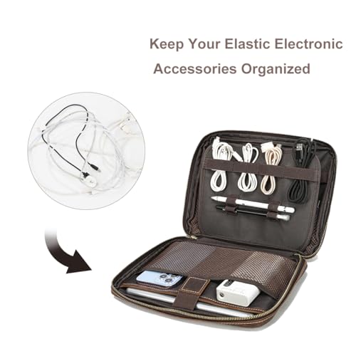 Full Grain Leather Electronic Organizer Accessory Travel Tech Pouch