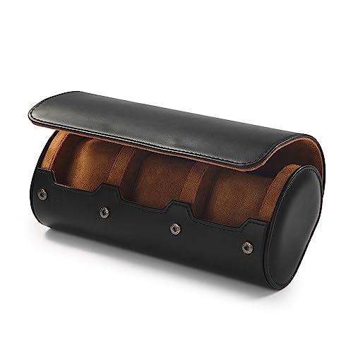 3 Slot Leather Watch Travel Case Black