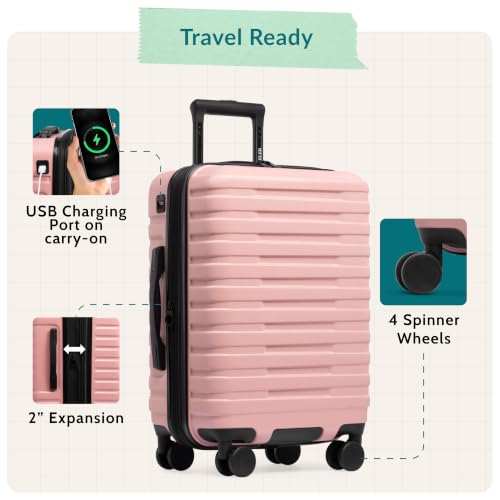 Boren Expandable Hardside Rugged Travel Luggage with 8 Spinner Wheels