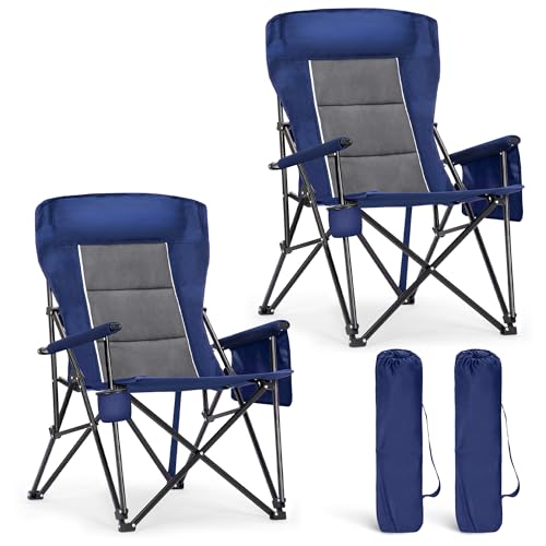Heavy Duty 550LBS Padded Camping Chairs with Lumbar Support (2 Count)