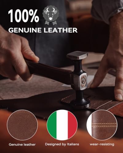 Wallet for Men RFID Blocking Genuine Leather Mens Wallets Bifold with 1 ID Window 15 Card Slots coffee brown