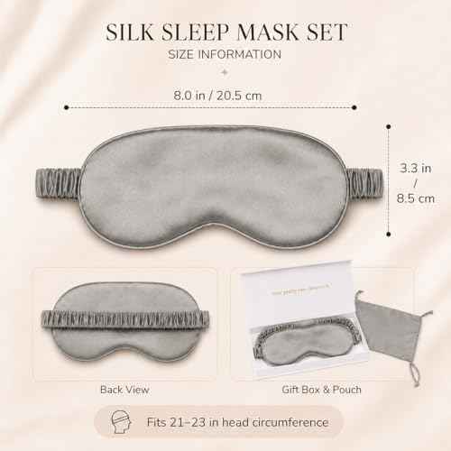 Silk Sleep Mask Light Blocking Luxury 100% Mulberry 19mm Silk Eye Mask Eye Cover Blindfold Ultra Soft Light & Comfy Anti Aging Skin Care with Travel Bag Gift Package