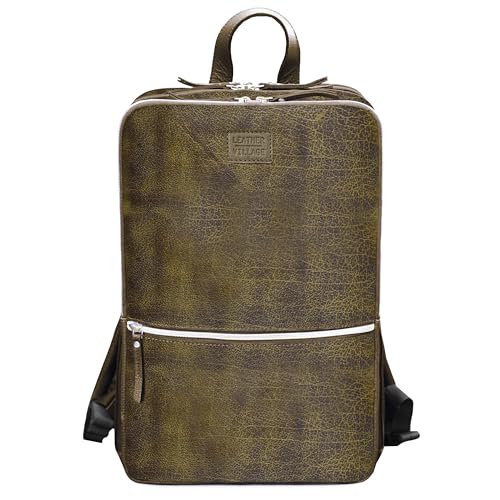 Leather Laptop Backpack for Men with Trolley Strap 16L Slim