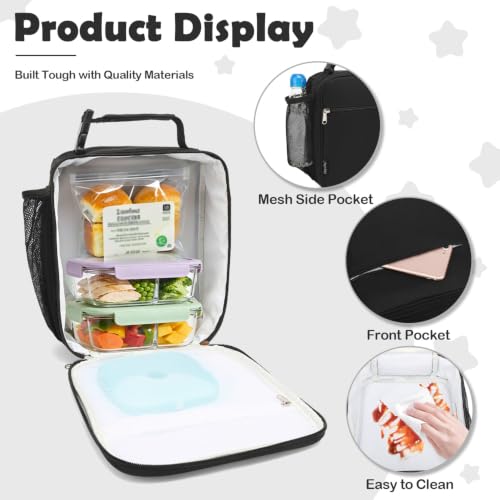Kids Lunch Box Insulated Letter Print Soft Bag Mini Cooler Back to School Thermal Meal Tote Kit for Girls