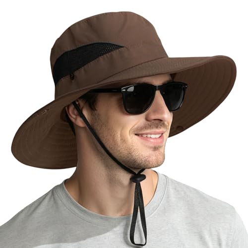 Sun Hats for Men Women Wide Brim UPF 50+ UV Hat Brown