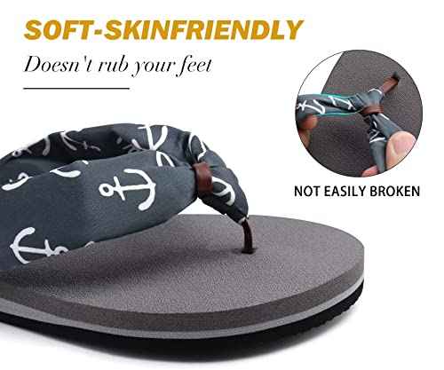 Flip Flops for Women Arch Support Summer Beach Sandals Grey Size 6.5