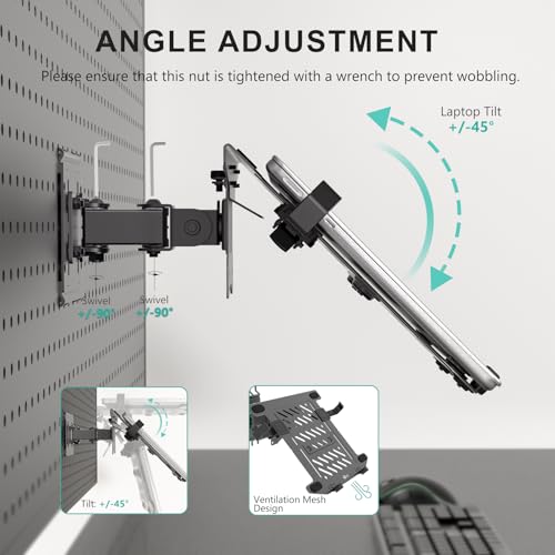 Articulating Pegboard Adjustable Mount for Laptop and Monitor 2 in 1 with Vented Tray
