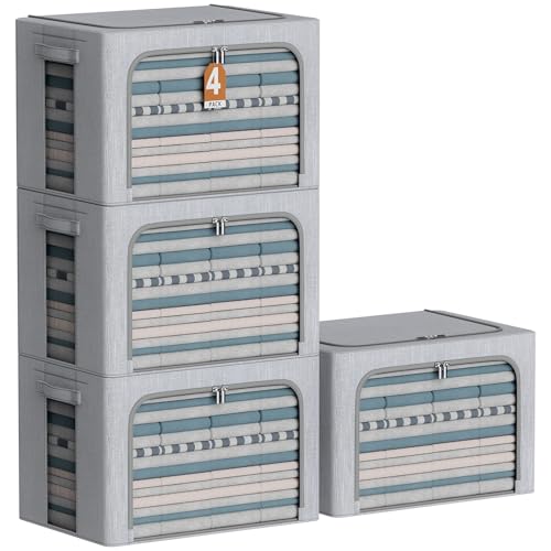 4 Pack Clothes Storage Bins with Metal Frame (4 Count)
