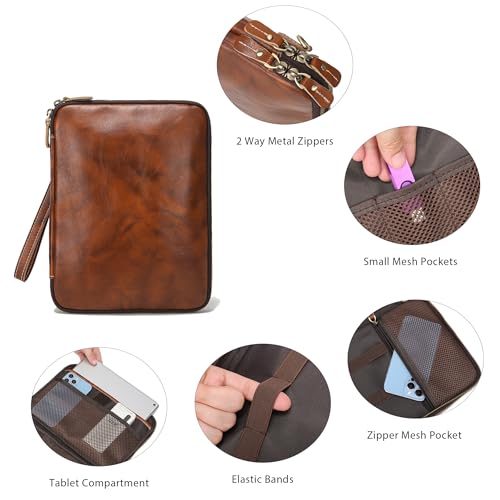 Full Grain Leather Travel Cable Accessories Bag