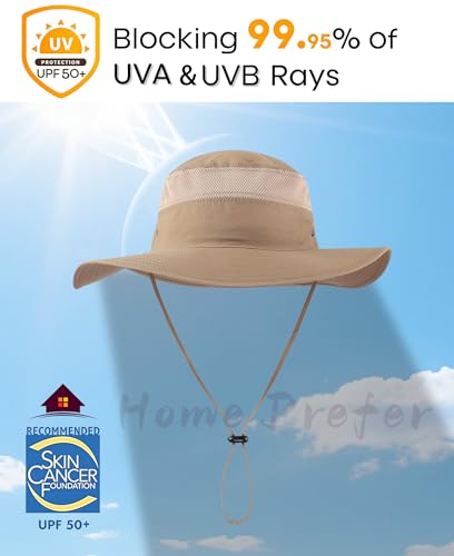 UPF50+ Mens Sun Hat Wide Brim Sun Protection Hat for Men Women Summer Hat Light Weight Breathable Beach Bucket Hat for Garden Fishing Hiking Camping Dark Khaki