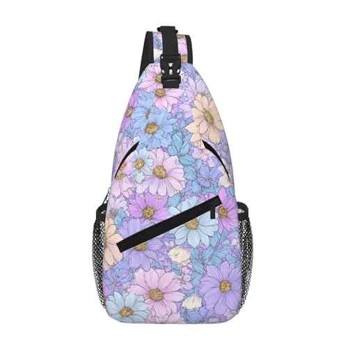 Sling Bag Daisy Flower Pastel Color Hiking Daypack Crossbody Shoulder Backpack Travel Chest Pack for Men Women