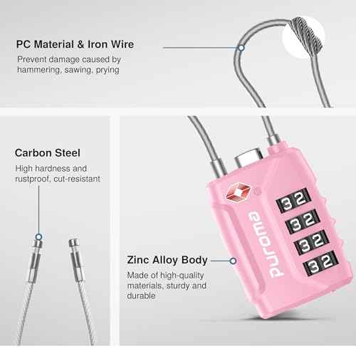 2 Pack TSA Approved Luggage Locks 4 Digit Code Cable Lock Basic Pink (2 Count)